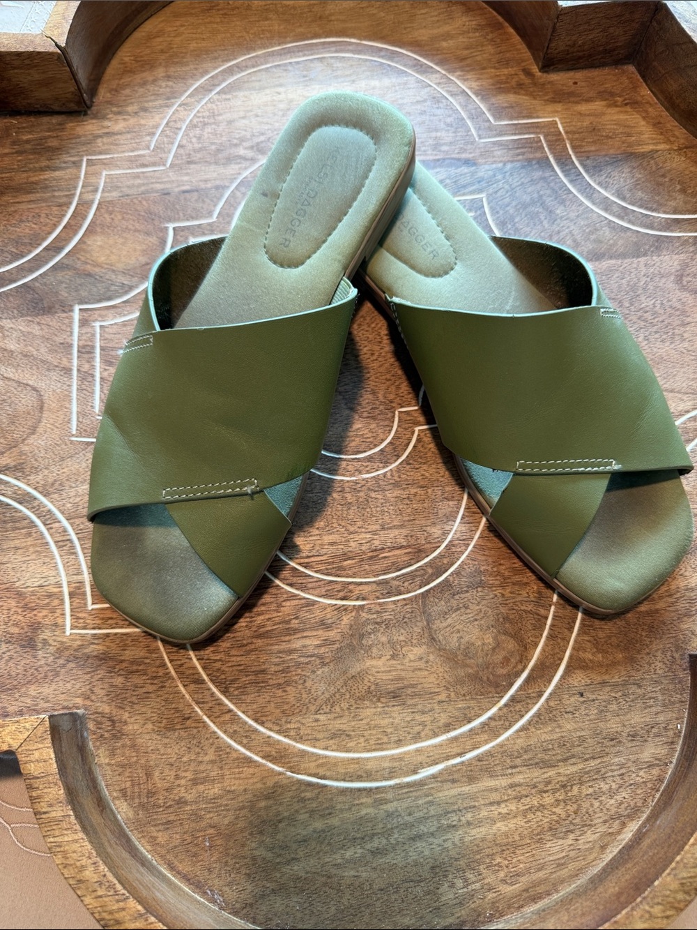 Kelsi Dagger Olive Green Cross-Band Slide Sandals